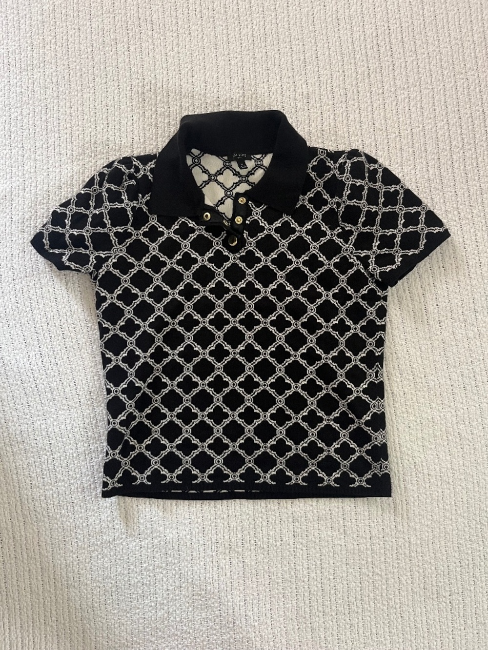Talbots Black and White Patterned Polo Sweater
